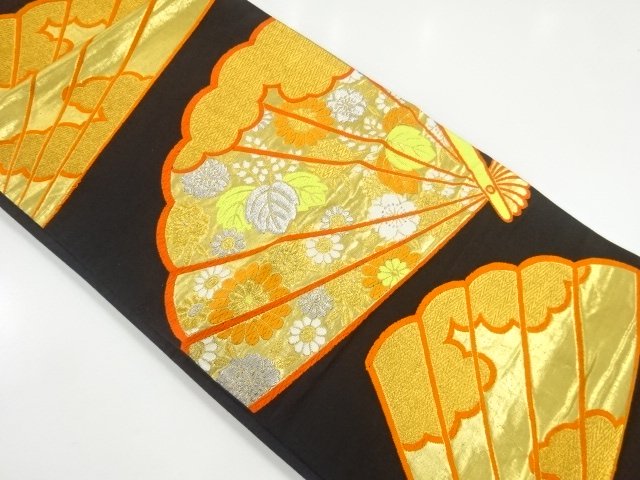 JAPANESE KIMONO / ANTIQUE FUKURO OBI / SILK / WOVEN KIKU & PAULOWNIA